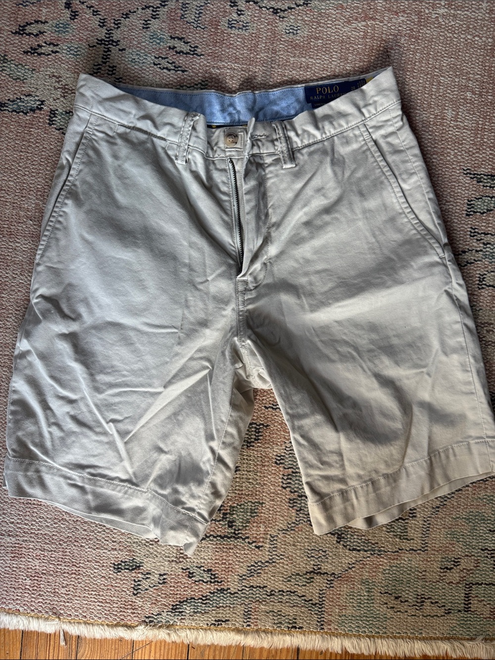 Polo by Ralph Lauren Polo Chino Light Khaki Flat-Front Cotton Shorts size 28